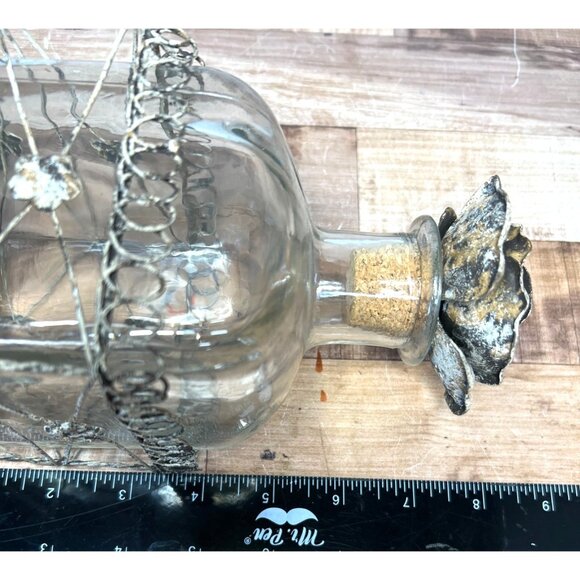 Decorative Glass Bottle With Metal Rose Top & Wire Cage - Picture 7 of 7
